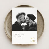 Moderne Minimal Gold Monogram Foto Sla de datum op Kaart