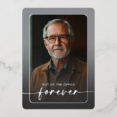 Moderne Minimal Grey Foto Retirement Party Folie Uitnodiging (Voorkant)