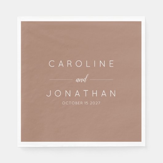Moderne Minimal Mocha Brown Script Custom Wedding Servet (Voorkant)