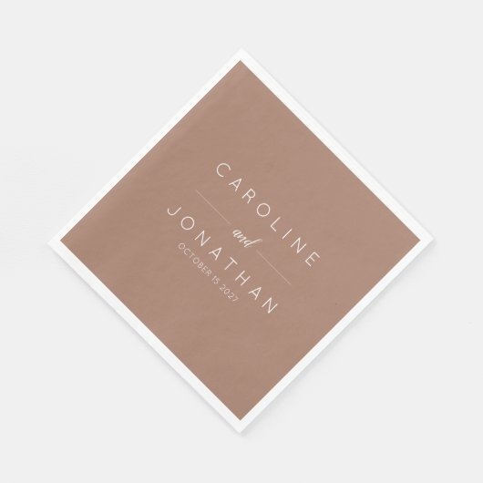 Moderne Minimal Mocha Brown Script Custom Wedding Servet (Hoek)