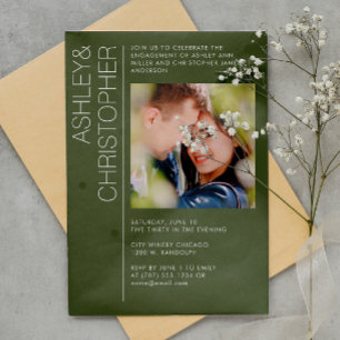 Moderne Minimal Moss Green Engagement Party Foto Kaart