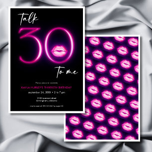 Moderne Minimal Neon Pink Lips Talk Dertig Verjaar Kaart
