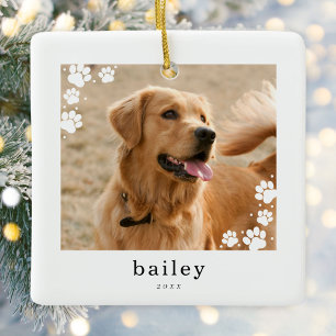 Moderne minimal Paw Prints Pet Dog Foto Keramisch Ornament
