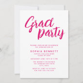Moderne Minimal Pink Brush Script Graduation Party Kaart (Voorkant)
