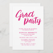 Moderne Minimal Pink Brush Script Graduation Party Kaart (Voorkant / Achterkant)
