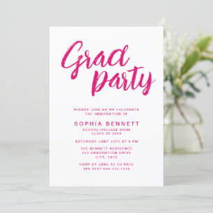 Moderne Minimal Pink Brush Script Graduation Party Kaart