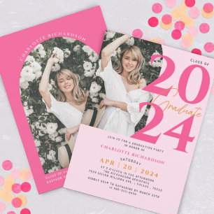 Moderne minimal Pink Graduation Photo Invitation