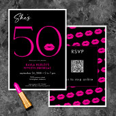 Moderne Minimal Pink Lips She's Fifty Birthday QR Kaart