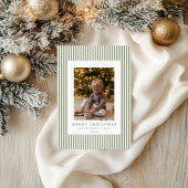 Moderne Minimal Pinstripe Kerstfoto Feestdagenkaart