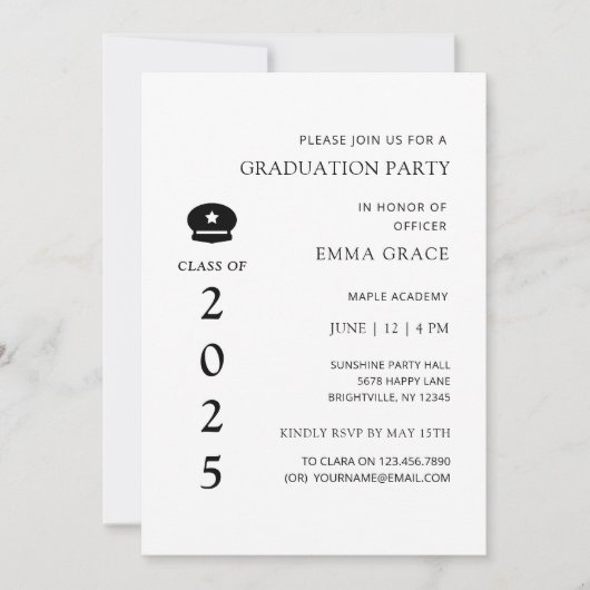 Moderne Minimal Police Officer Graduation Party Kaart (Voorkant)