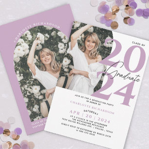 Moderne Minimal Purple Graduation Photo Invitation