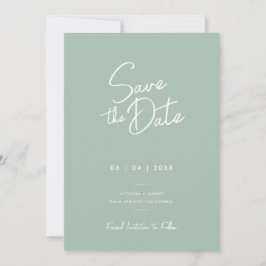 Moderne Minimal Sage Groen Script Foto Huwelijk Save The Date