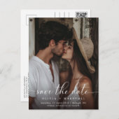 Moderne Minimal Script Foto Eenvoudige bruiloft Aankondigingskaart (Voorkant / Achterkant)