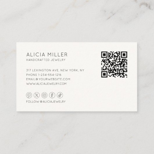 Moderne Minimal Simple Handgeschreven QR Code Hear Visitekaartje (Achterkant)