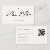 Moderne Minimal Simple Handgeschreven QR Code Hear Visitekaartje (Voorkant / Achterkant)