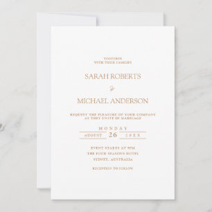 Moderne Minimal Simple White Gold Script Wedding Kaart