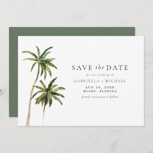 Moderne Minimal Tropical Beach Palm Save the Date Kaart