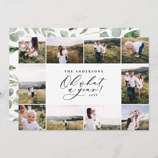 Moderne minimale 10 foto's, nieuw jaar zwart feestdagenkaart (Voorkant / Achterkant)