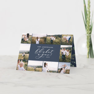 Moderne minimale 11 foto nieuw jaar navy blue fami feestdagen kaart