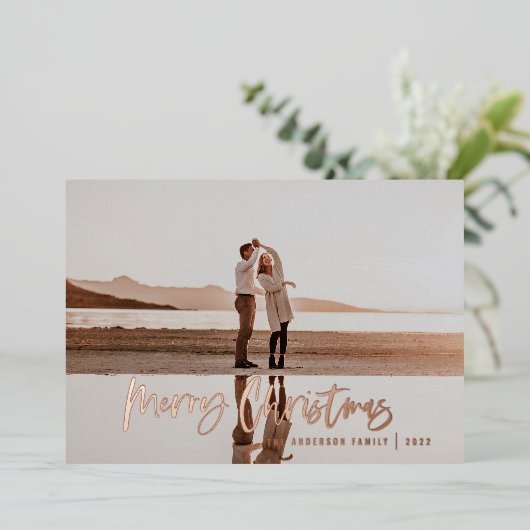 Moderne, minimale 1 foto zwarte Kerstmis Folie Feestdagenkaart (Staand Voorkant)