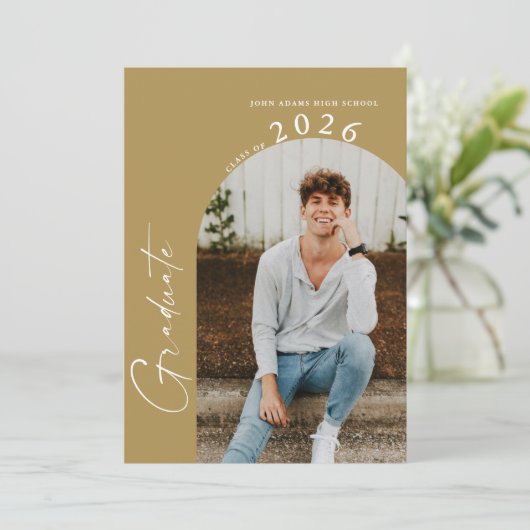 Moderne, minimale 2-foto Gold GraduPartij Kaart (Staand voorkant)