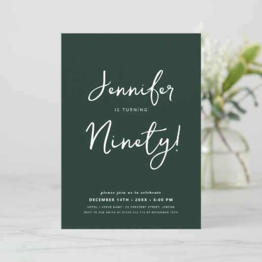 Moderne minimale 90e verjaardag Script Emerald Kaart (Staand voorkant)