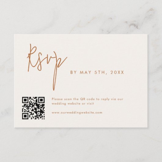Moderne minimale aardse bruiloft QR-code RSVP Informatiekaartje (Voorkant)
