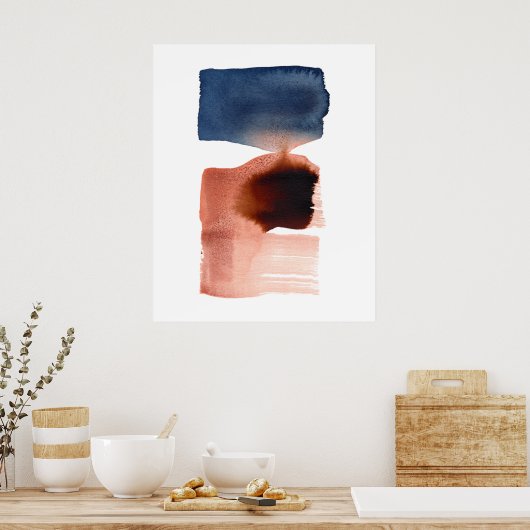 Moderne, minimale Abstracte Waterverf blauwe sepia Poster (Keuken)