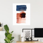 Moderne, minimale Abstracte Waterverf blauwe sepia Poster (Thuiskantoor)