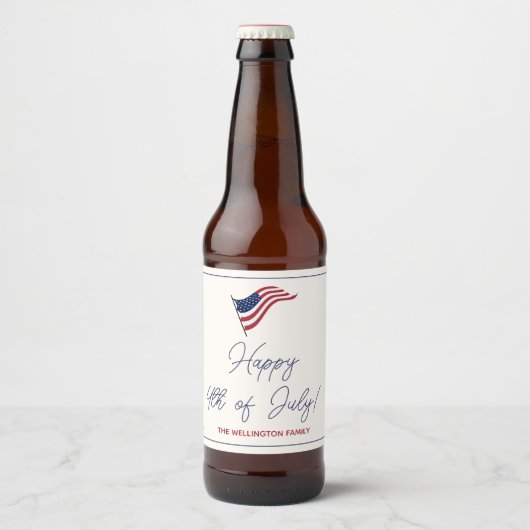 Moderne minimale Amerikaanse vlag op 4 juli Bier Etiket (Voorkant)