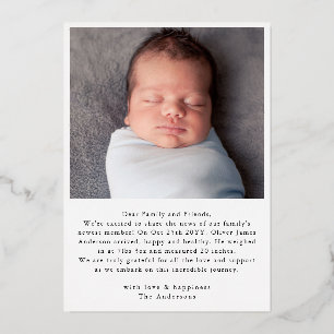 Moderne minimale Baby foto dank u script hart Folie Feestdagenkaart