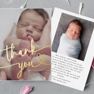 Moderne minimale Baby foto dank u script hart Folie Feestdagenkaart