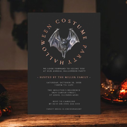 Moderne minimale bat Halloween kostuumfeest Kaart