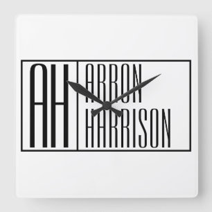 Moderne Minimale Beginletters & Naam Logo Vierkante Klok