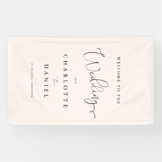 Moderne, minimale, beige bruiloft spandoek (Horizontaal)