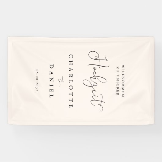 Moderne, minimale, beige bruiloft spandoek (Horizontaal)