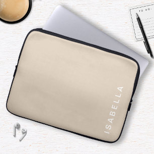 Moderne minimale beige gepersonaliseerde naam laptop sleeve