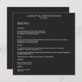 Moderne minimale Black Noir bruiloft receptie Menu (Voorkant / Achterkant)