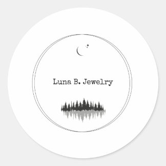 Moderne minimale Black & White Forest Maan Ronde Sticker