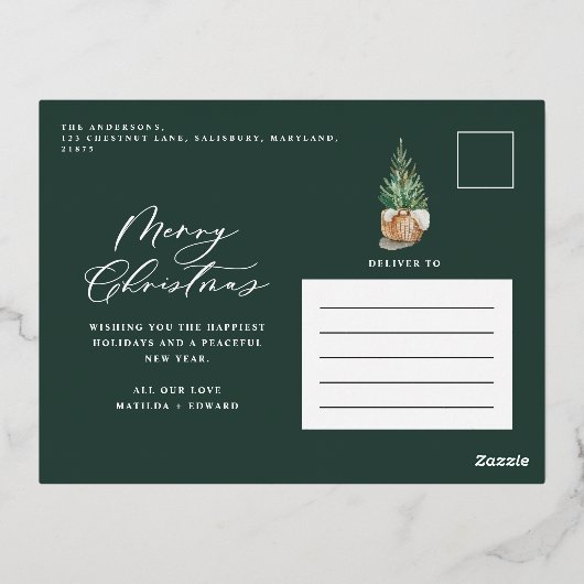 Moderne minimale bladerklep 1 lichtgroen elegant folie feestdagen briefkaart (Achterkant)