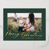 Moderne minimale bladerklep 1 lichtgroen elegant folie feestdagen briefkaart (Voorkant)