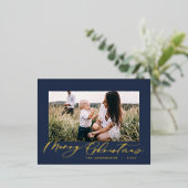 Moderne minimale bladzijden 1, elegant blauw fotos folie feestdagen briefkaart (Staand Voorkant)