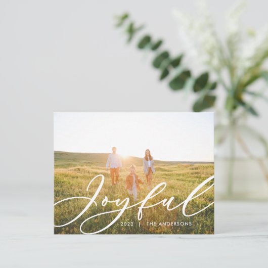 Moderne minimale bladzijden 1-fotoscript elegant h feestdagenkaart (Staand voorkant)