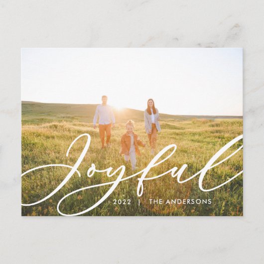 Moderne minimale bladzijden 1-fotoscript elegant h feestdagenkaart (Voorkant)