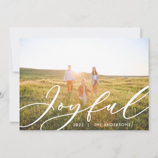 Moderne minimale bladzijden 1-fotoscript elegant h feestdagenkaart (Voorkant)