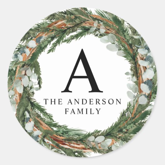 Moderne minimale blauw blauw bladerblad met winter ronde sticker (Voorkant)