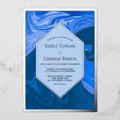 Moderne minimale blauwe golven Abstracte bruiloft  Folie Uitnodiging (Voorkant)