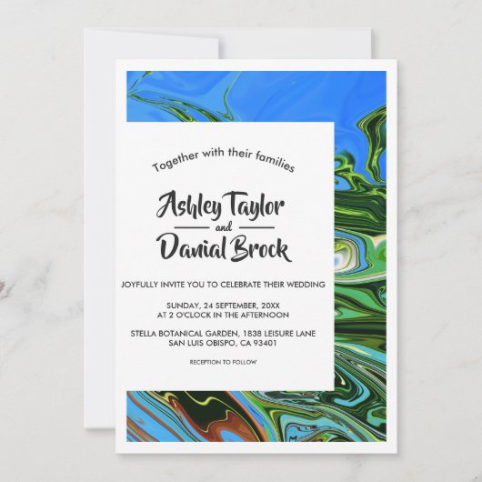 Moderne minimale blauwe groene Abstracte artistiek Kaart (Voorkant)