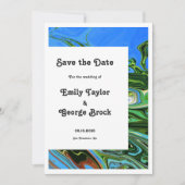 Moderne minimale blauwe groene Abstracte artistiek Save The Date (Voorkant)