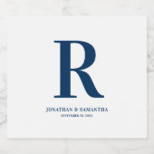 Moderne minimale blauwe monogram bruiloft sparkling wijnetiket (Enkel label)